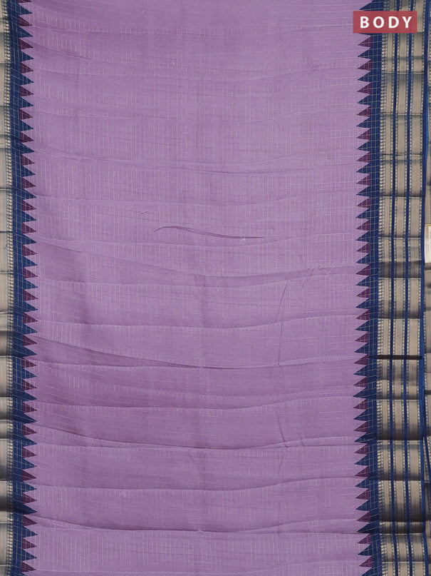 Semi raw silk saree lavender and blue with allover zari checked pattern and temple design zari woven border