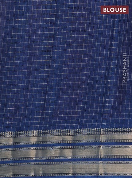 Semi raw silk saree lavender and blue with allover zari checked pattern and temple design zari woven border