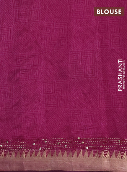 Semi tussar saree cs blue and purple with allover ikat prints & kantha stitch work and zari woven border