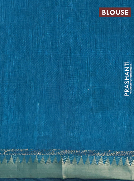Semi tussar saree purple and teal green with allover ikat prints & kantha stitch work and zari woven border