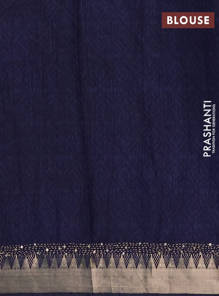 Semi tussar saree beige magenta pink and navy blue with allover batik prints & kantha stitch work and zari woven border