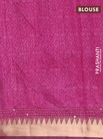 Semi tussar saree navy blue and magenta pink with plain body and kantha stitch work & zari woven border