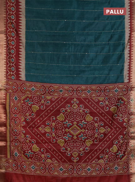 Semi tussar saree green and maroon with allover kantha stitch work and zari woven border