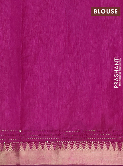 Semi tussar saree navy blue and magenta pink with allover warli prints & kantha stitch work and zari woven border