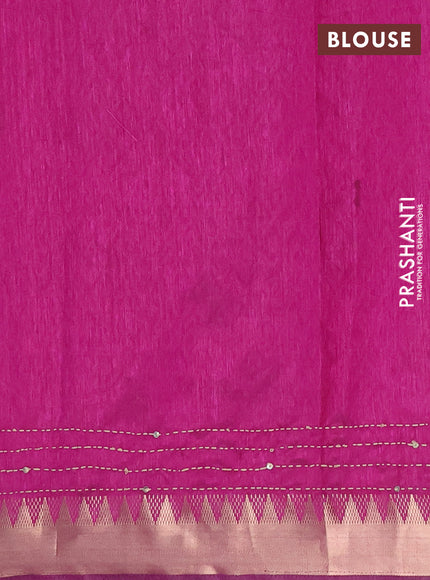 Semi tussar saree grey and magenta pink with allover warli prints & kantha stitch work and zari woven border