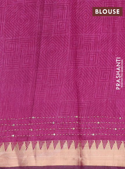 Semi tussar saree navy blue and magenta pink with allover warli prints & kantha stitch work and zari woven border