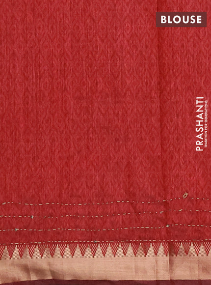 Semi tussar saree grey and rust shade with allover warli prints & kantha stitch work and zari woven border