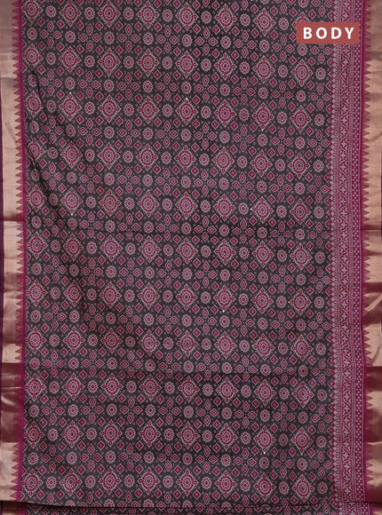 Semi tussar saree grey and magenta pink with allover kantha stitch work and zari woven border