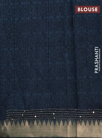 Semi tussar saree dark grey and peach pink with allover kantha stitch work and zari woven border