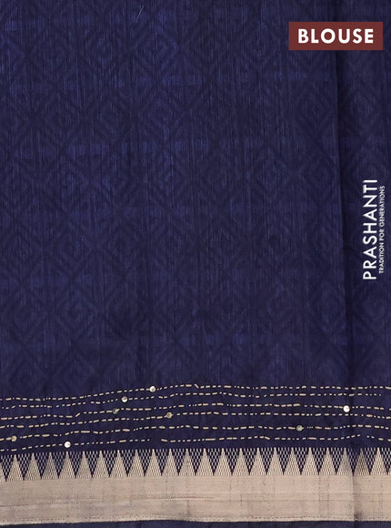 Semi tussar saree navy blue and maroon with allover kantha stitch work and zari woven border