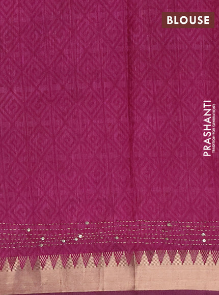 Semi tussar saree magenta pink and navy blue with allover kantha stitch work and zari woven border