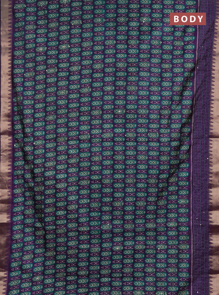 Semi tussar saree purple and teal green with allover kantha stitch work and zari woven border