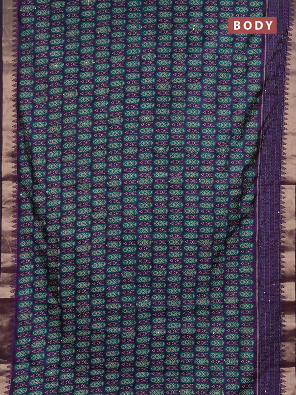 Semi tussar saree purple and teal green with allover kantha stitch work and zari woven border