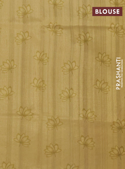 Semi raw silk saree mustard yellow and coffee brown with mirror embroidery buttas and long kalamkari printed embroidery border