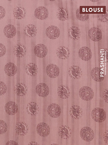 Semi raw silk saree rosy brown with plain body and long kalamkari printed embroidery border