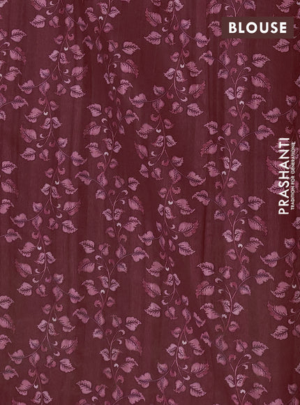Semi raw silk saree maroon with plain body and long kalamkari printed embroidery border