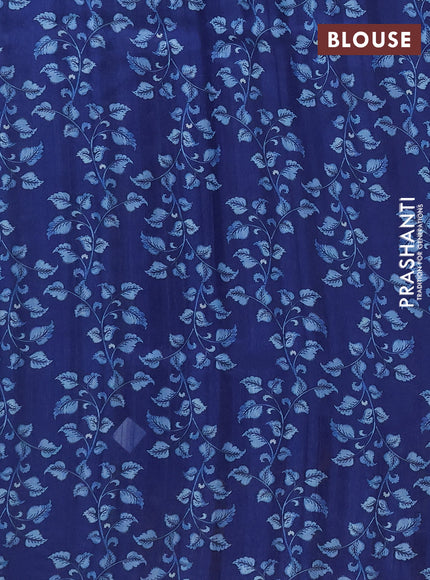 Semi raw silk saree navy blue with plain body and long kalamkari printed embroidery border
