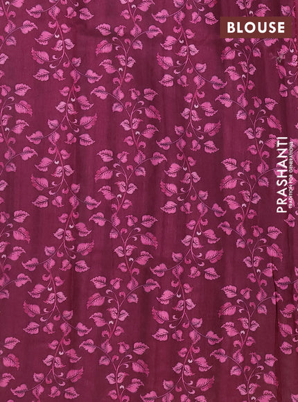 Semi raw silk saree dark magenta pink with plain body and long kalamkari printed embroidery border