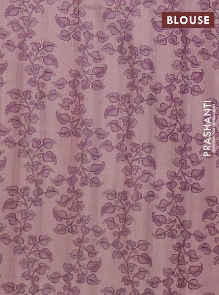Semi raw silk saree pastel pink with plain body and long kalamkari printed embroidery border