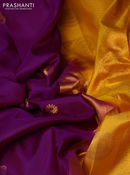 Pure gadwal silk saree purple and yellow with zari woven buttas and temple design zari woven border