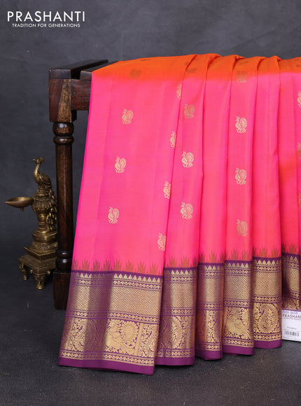 Pure gadwal silk saree candy pink and magenta pink with annam zari woven buttas and temple design zari woven border
