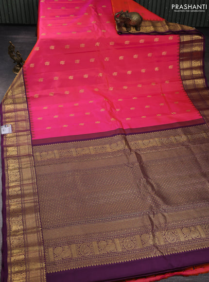 Pure gadwal silk saree candy pink and magenta pink with annam zari woven buttas and temple design zari woven border