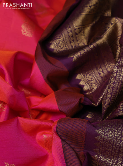 Pure gadwal silk saree candy pink and magenta pink with annam zari woven buttas and temple design zari woven border