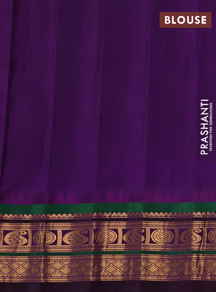 Pure gadwal silk saree off white and purple with allover zari woven buttas and temple design zari woven border