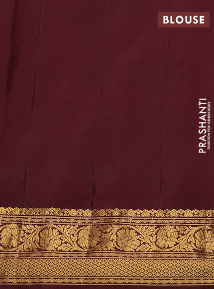 Pure gadwal silk saree pink and coffee brown with allover zari woven buttas and temple design zari woven border