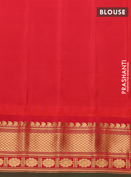 Pure gadwal silk saree pastel lavender and red with allover zari weaves & woven buttas and temple design zari woven border
