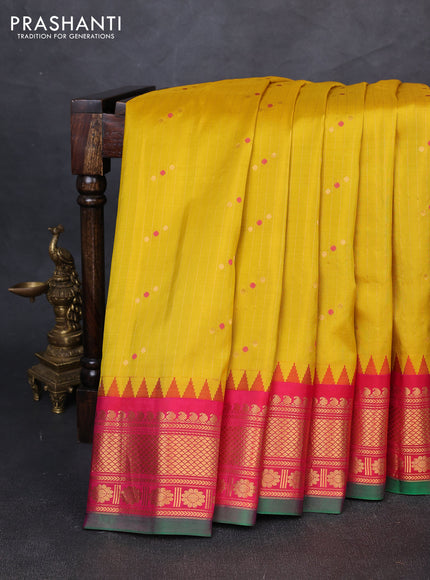Pure gadwal silk saree lime green and pink with allover zari weaves & woven buttas and temple design zari woven border