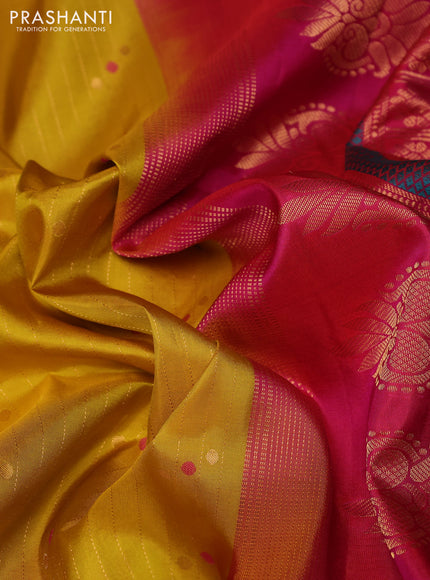 Pure gadwal silk saree lime green and pink with allover zari weaves & woven buttas and temple design zari woven border