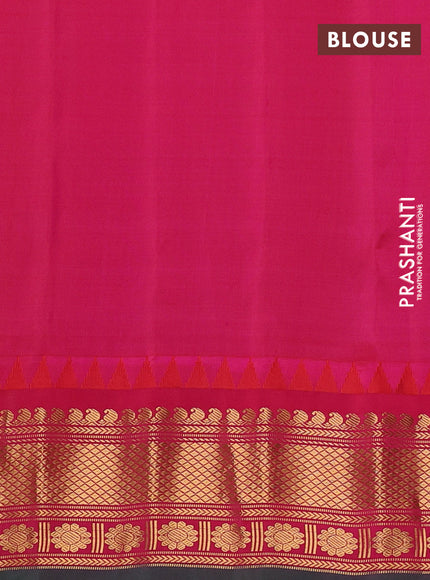 Pure gadwal silk saree lime green and pink with allover zari weaves & woven buttas and temple design zari woven border