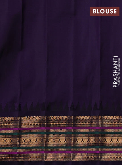 Pure gadwal silk saree cream and navy blue with allover zari woven buttas and temple design zari woven border