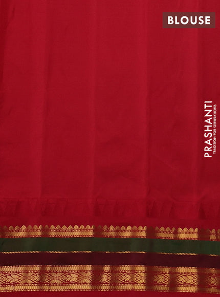 Pure gadwal silk saree cream and red with allover zari checks & buttas and temple design zari woven border
