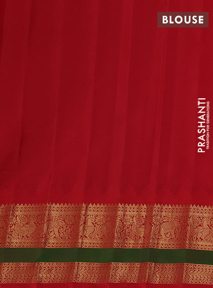 Pure gadwal silk saree peach pink and red with allover zari woven buttas and temple design zari woven border