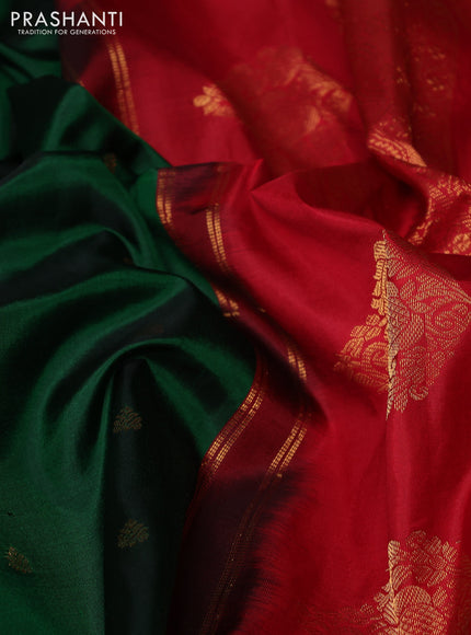 Pure gadwal silk saree green and red with allover zari woven buttas and temple design zari woven border