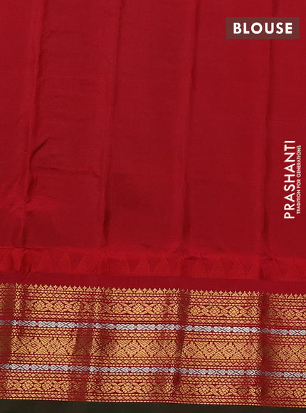 Pure gadwal silk saree green and red with allover zari woven buttas and temple design zari woven border