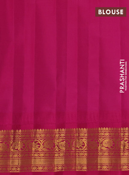 Pure gadwal silk saree peacock blue and pink with allover zari woven buttas and temple design zari woven border