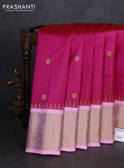 Pure gadwal silk saree dark pink and light pink with allover thread & zari woven buttas and temple design zari woven border