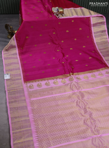 Pure gadwal silk saree dark pink and light pink with allover thread & zari woven buttas and temple design zari woven border