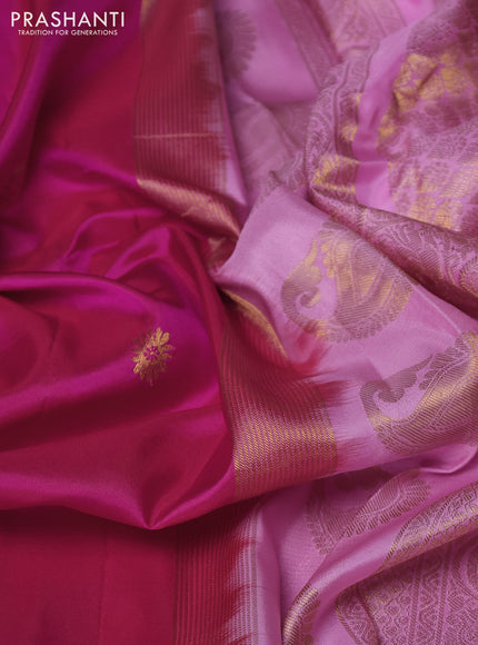 Pure gadwal silk saree dark pink and light pink with allover thread & zari woven buttas and temple design zari woven border