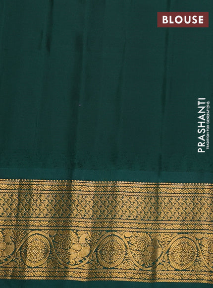 Pure gadwal silk saree orange and bottle green with allover thread & zari woven buttas and temple design zari woven border