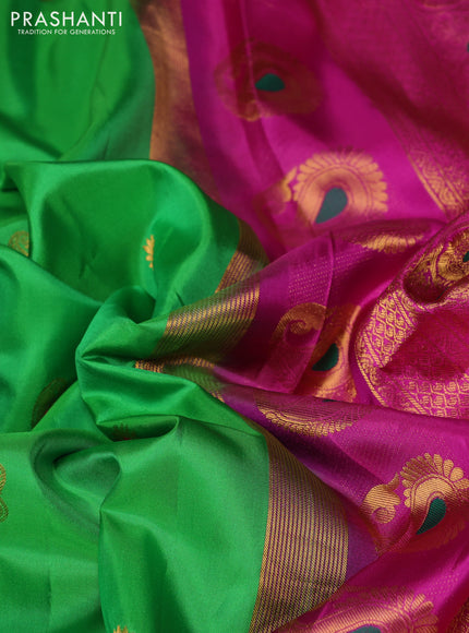 Pure gadwal silk saree light green and pink with allover thread & zari woven buttas and temple design zari woven border