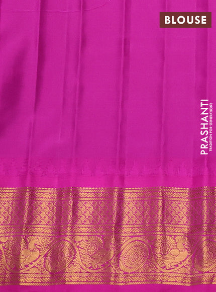 Pure gadwal silk saree light green and pink with allover thread & zari woven buttas and temple design zari woven border