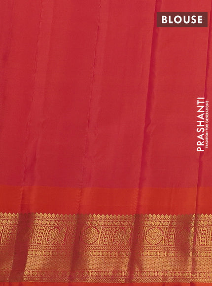 Pure gadwal silk saree peacock blue and orange with allover zari woven buttas and temple design zari woven border