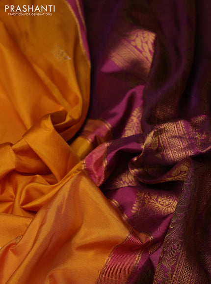 Pure gadwal silk saree mustard yellow and magentaa pink with allover silver & zari woven buttas and zari woven korvai border