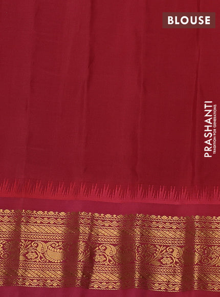 Pure gadwal silk saree cream and maroon with allover zari weaves & muniya buttas and temple design zari woven border