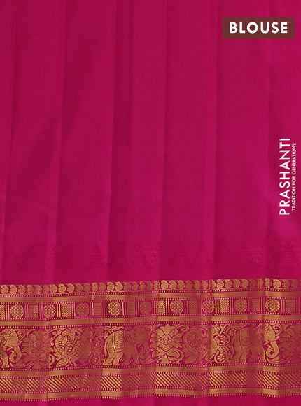 Pure gadwal silk saree yellow and pink with allover zari woven buttas and temple design zari woven border