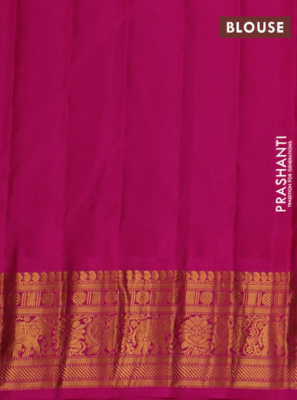 Pure gadwal silk saree light green and pink with allover zari woven buttas and temple design zari woven border